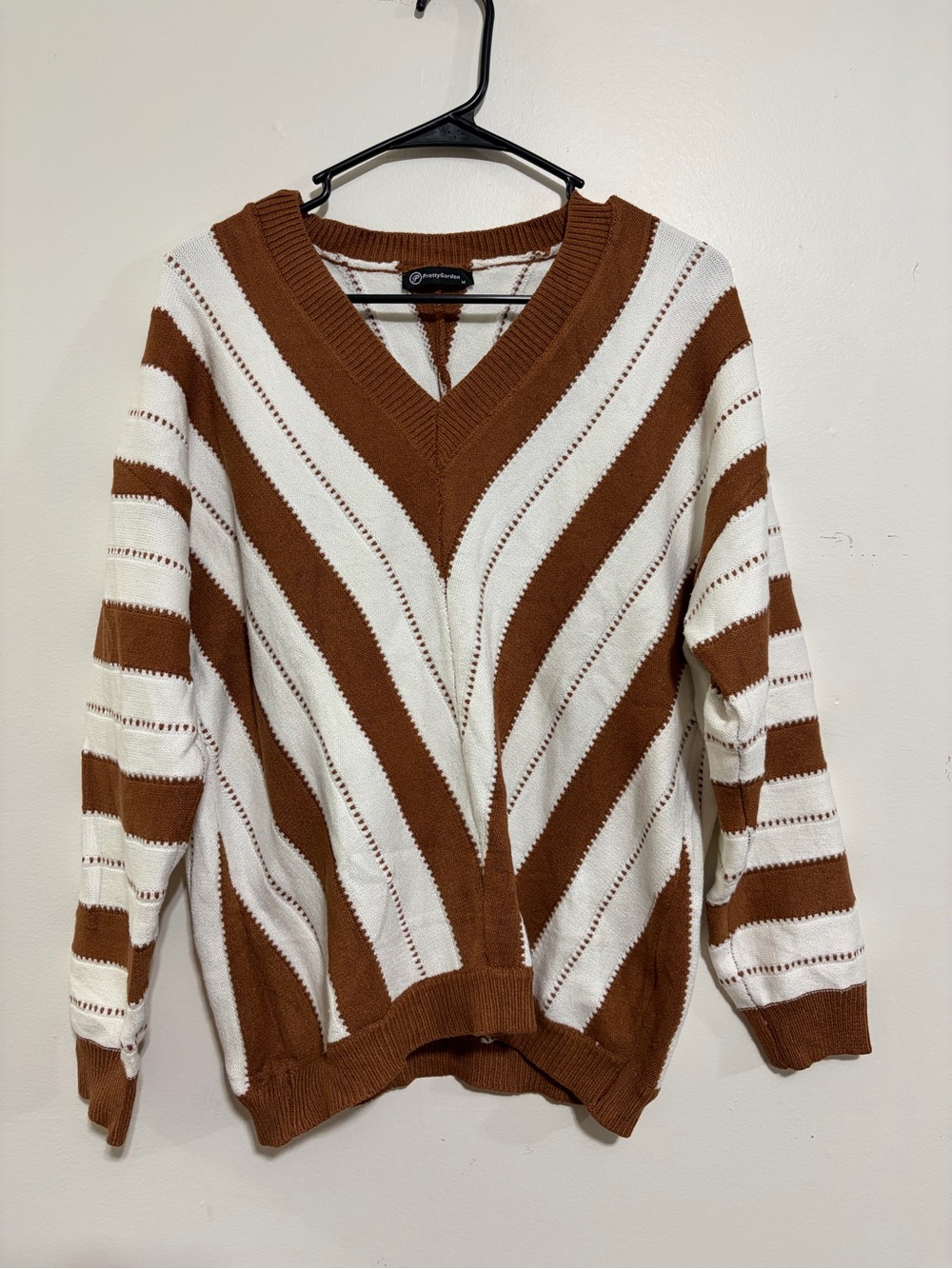 Garage Striped V-Neck Sweater in Brown and Cream
